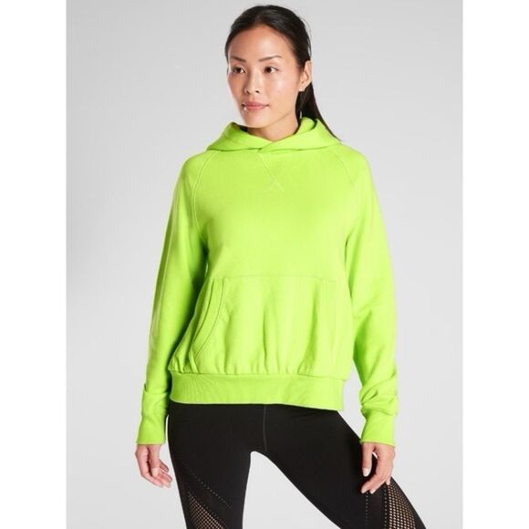 Athleta Moonrise Neon Green Hoodie Sweatshirt Size S Open Back Thick Bright Gym - Picture 2 of 12